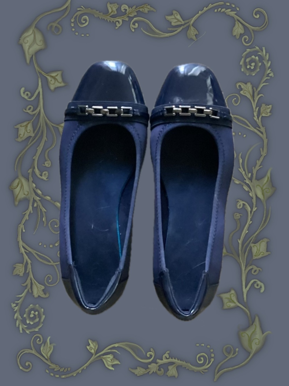 🐇Alice and wonderland blue flats Classic Navy Ballet Flats with Chain Accent